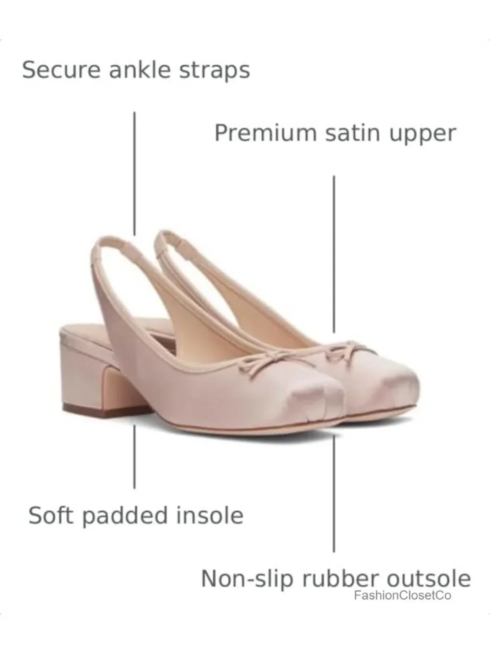Satin Slingback Heels Square Toe Bow Chunky Block Heels for Women